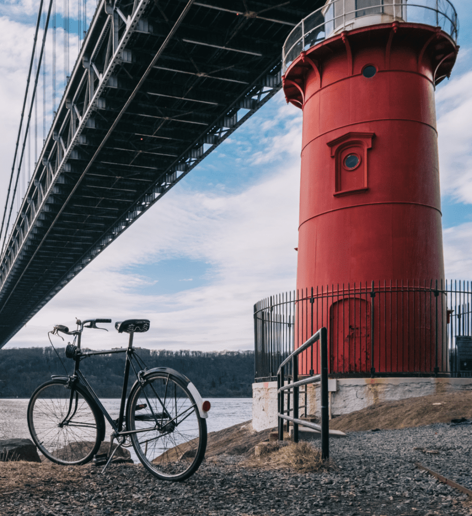 Bridge, bike, and lighthouse