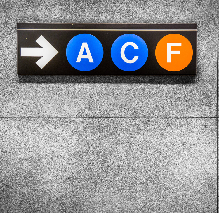 A, C, and F train sign in NYC