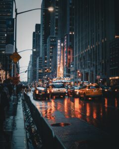 New York City traffic on a rainy day