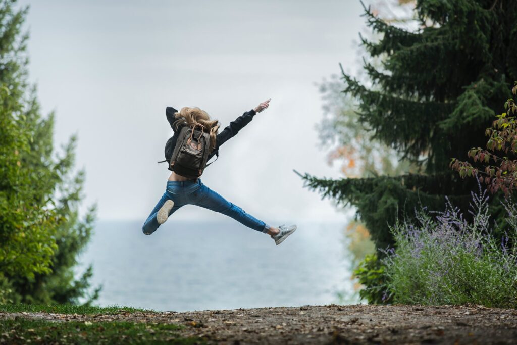 A person jumping into the air.