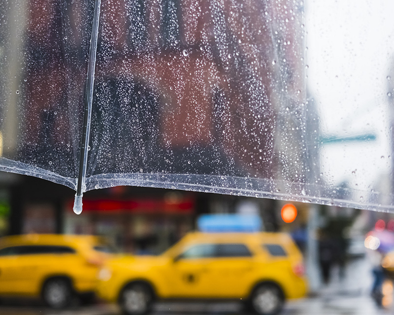 Rain on an umbrella for depression in NYC